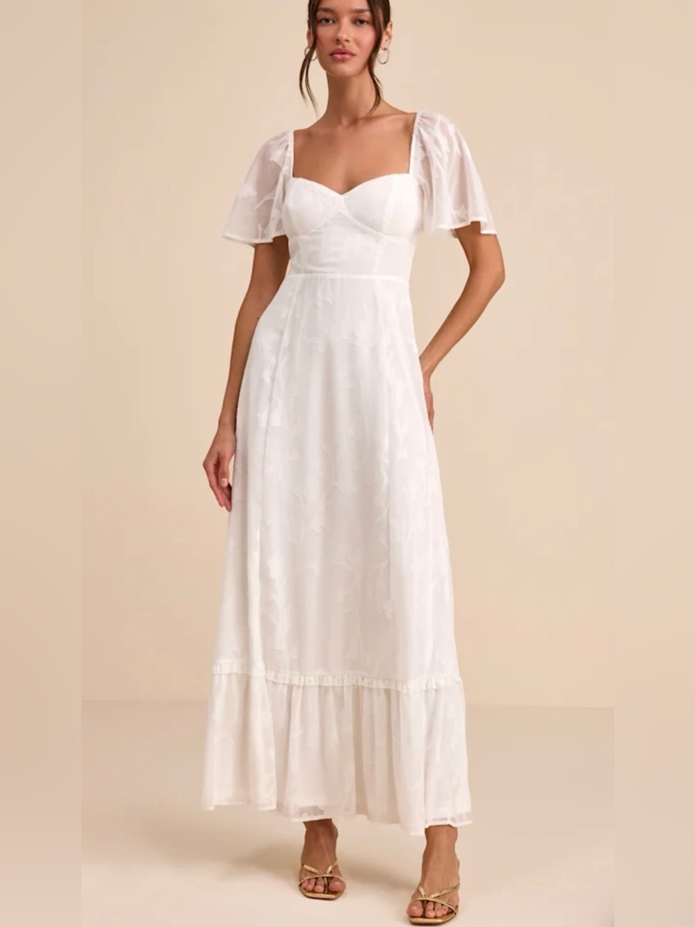 Lulu's White Maxi Dress with Flutter Sleeves
